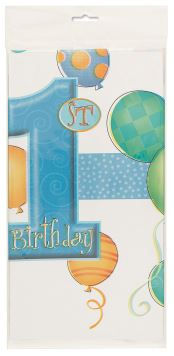Ubrus 1. narozeniny - kluk - 137 x 213 cm - modrý - Happy birthday