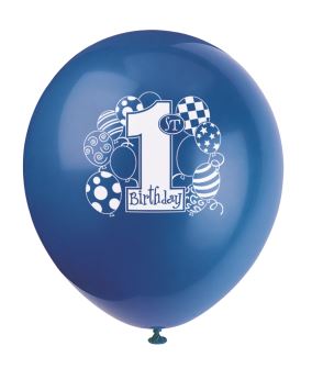 Balónky 1. narozeniny kluk - 8 ks - 30 cm modré
