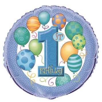 Foliový balón 1. narozeniny modrý 45 cm
