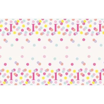 Ubrus 1. narozeniny růžový s puntíky - HOLKA - 137 x 213 cm - Happy birthday
