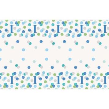Ubrus 1. narozeniny modrý s puntíky - KLUK - 137 x 213 cm - Happy birthday