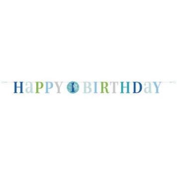 Girlanda 1. narozeniny - Happy Birthday - KLUK - modrá - 182 cm