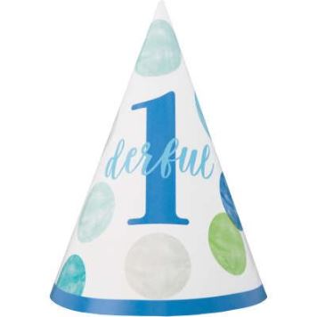 Klobouček 1. narozeniny modrý s puntíky  - 1 ks - Happy birthday