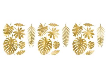 Dekorace Tropické listy Aloha  - zlaté - Hawaj - Hawaii - 21 ks