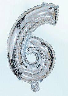 Balón foliový číslice STŘÍBRNÁ 35 cm - číslice 6 (NELZE PLNIT HELIEM)