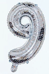 Balón foliový číslice STŘÍBRNÁ 35 cm - číslice 9 (NELZE PLNIT HELIEM)