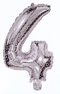 Balón foliový číslice STŘÍBRNÁ 35 cm - číslice 4 (NELZE PLNIT HELIEM)