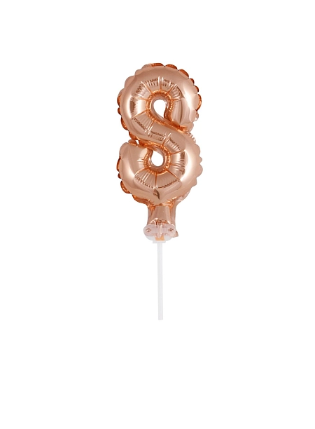 Balón foliový číslice - 8 -  RŮŽOVO ZLATÁ - ROSE GOLD 12,5 cm s držákem