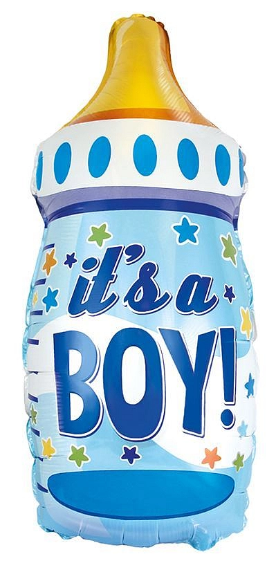 Balón foliový dětská láhev kluk - chlapeček  - Baby shower - 69 cm