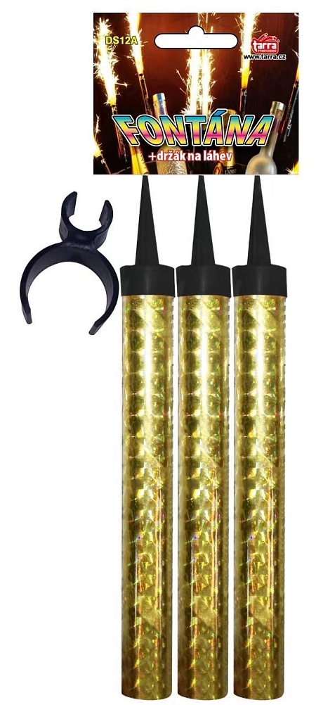 PÁRTY FONTÁNA na dort 12 cm  + DRŽÁK NA LÁHEV - ZLATÁ - 3 ks 4/40/3