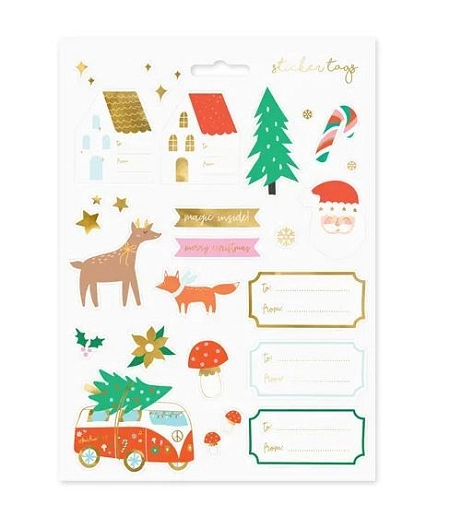 Vánoční samolepky a jmenovky - zimní les - mix - Vánoce - 20 ks
