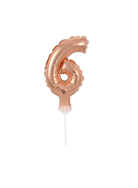 Balón foliový číslice - 6 - RŮŽOVO ZLATÁ - ROSE GOLD 12,5 cm  s držákem