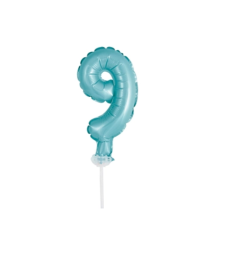 Balón foliový číslice - 9 -  TYRKYSOVÁ - TIFFANY 12,5 cm  s držákem