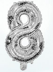 Balón foliový číslice STŘÍBRNÁ 35 cm - číslice 8 (NELZE PLNIT HELIEM)