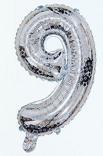 Balón foliový číslice STŘÍBRNÁ 35 cm - číslice 9 (NELZE PLNIT HELIEM)