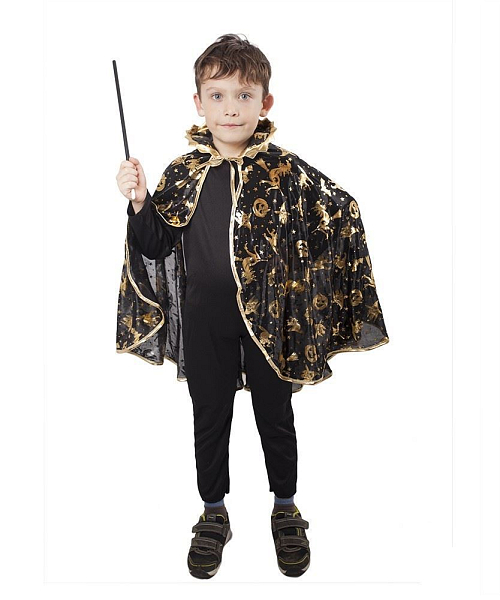 Karnevalový kostým plášť čaroděj - kouzelník - zlatý dekor - dětský - Halloween