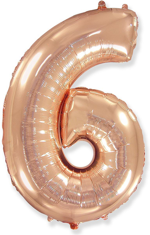 Balón foliový číslice RŮŽOVO ZLATÁ - ROSE GOLD 102 cm - 6