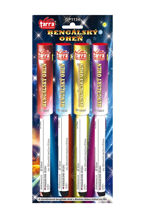 BENGÁLSKÝ OHEŇ - pochodeň - 4 barvy  - 4 ks - 30/4