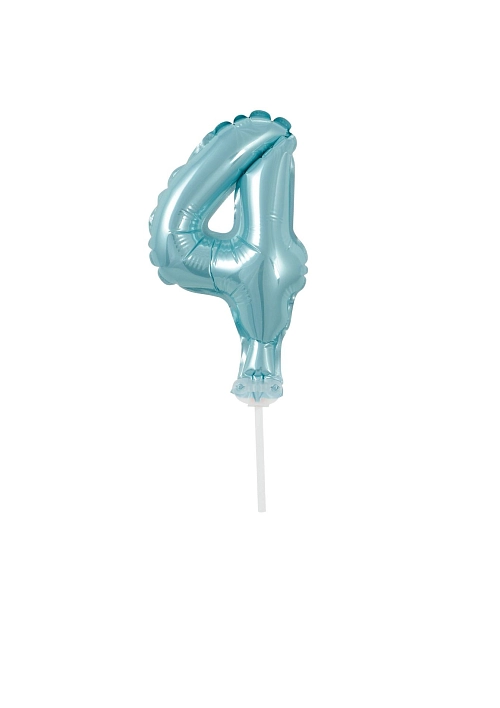 Balón foliový číslice - 4 - TYRKYSOVÁ - TIFFANY 12,5 cm s držákem