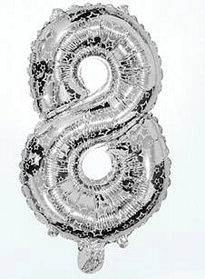 Balón foliový číslice STŘÍBRNÁ 35 cm - číslice 8 (NELZE PLNIT HELIEM)