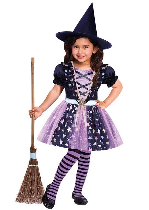 Dětský kostým čarodějnice fialová s hvězdičkami - Halloween - vel. 3-4 roky