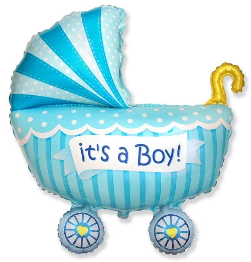 Balón foliový  89 cm kočárek miminko - kluk - Baby shower