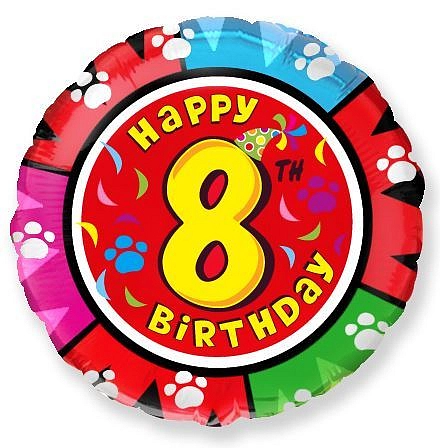 Balón foliový HAPPY BIRTHDAY  8. NAROZENINY 45 cm