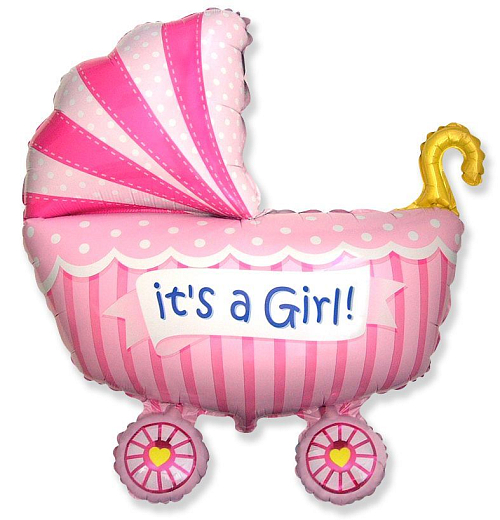 Balón foliový  89 cm kočárek miminko - holka - Baby shower