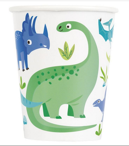 Kelímky DINOSAURUS - zeleno modré - 270 ml - 8 ks