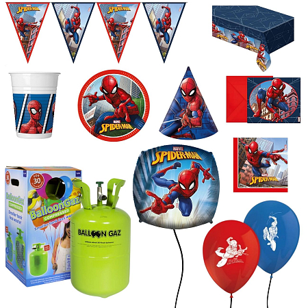 Dětská narozeninová sada Spiderman s balónky a heliem - 10 osob, 90 ks