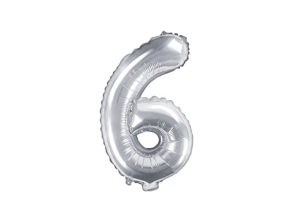 Balón foliový číslice STŘÍBRNÁ 35 cm - 6 ( NELZE PLNIT HELIEM )