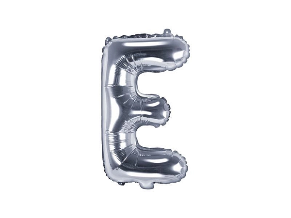 Balón foliový písmeno 'E', 35cm, STŘÍBRNÝ (NELZE PLNIT HELIEM)