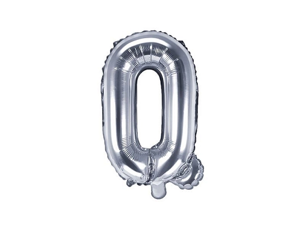 Balón foliový pismeno 'Q', 35cm, STŘÍBRNÝ (NELZE PLNIT HELIEM)