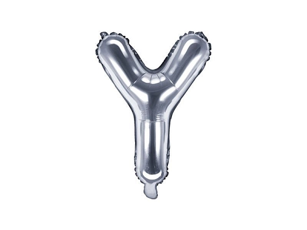 Balón foliový písmeno 'Y', 35cm, STŘÍBRNÝ (NELZE PLNIT HELIEM)