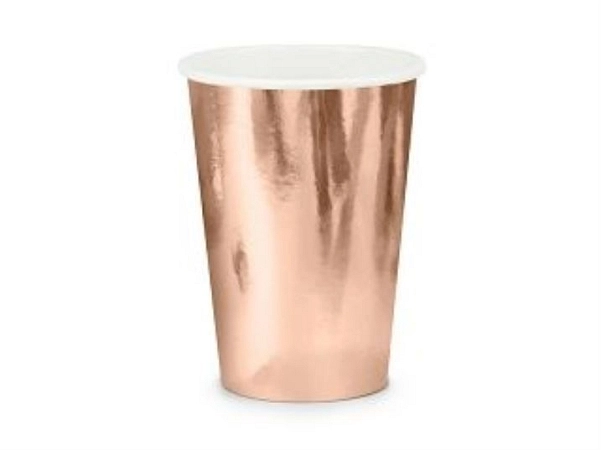 Papírové kelímky, růžovo zlaté - rose gold, 220ml, 6 ks