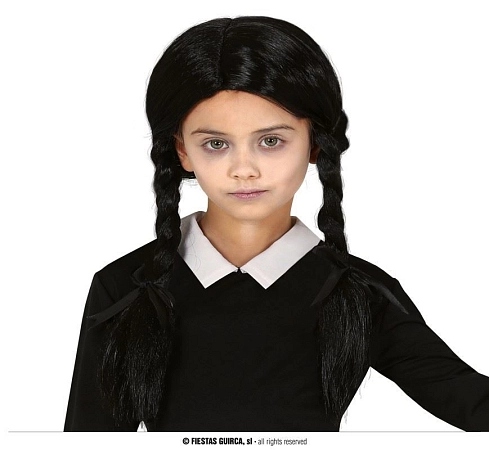 Černá paruka s copánky - Wednesday - Halloween
