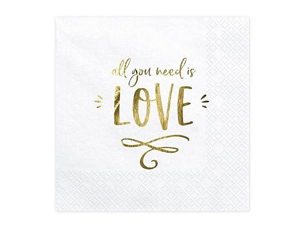 Ubrousky - Love - bílá - svatba - 33x33cm - 20 ks