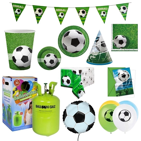 Dětská narozeninová sada Fotbal s balónky a heliem - 12 osob, 92 ks