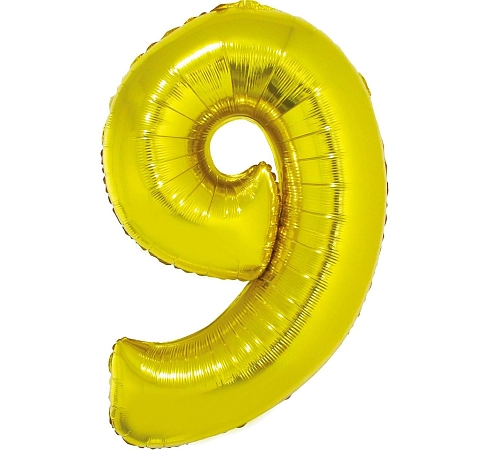 Balón foliový číslice ZLATÁ 35 cm - 9  ( NELZE PLNIT HELIEM )