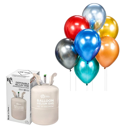Helium a sada latex. balónků - chrom. mix barev - 8 ks, 30 cm