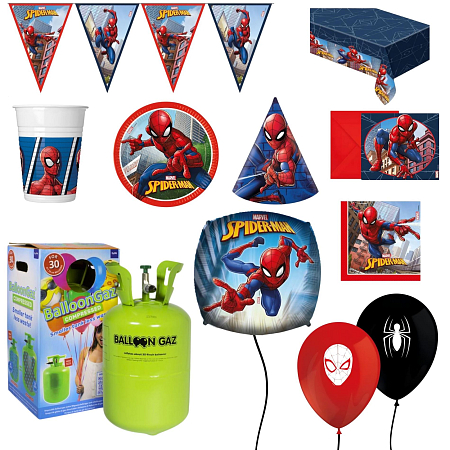 Dětská narozeninová sada Spiderman s balónky a heliem - 10 osob, 90 ks