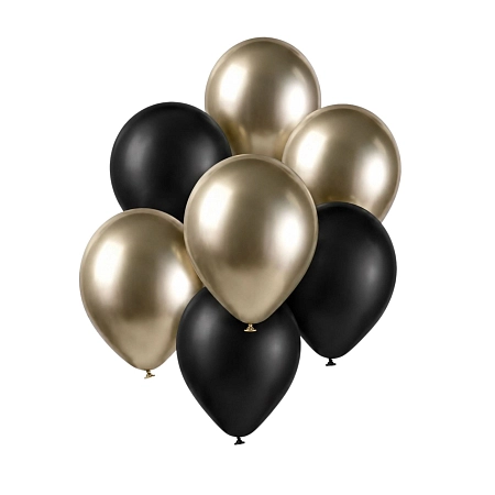 Sada latexových balónků - chromovaná prosecco,černá 7 ks - 30 cm