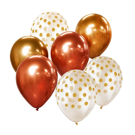 Sada latexových balónků - chromovaná růžovozlatá / rose gold 7 ks - 30 cm