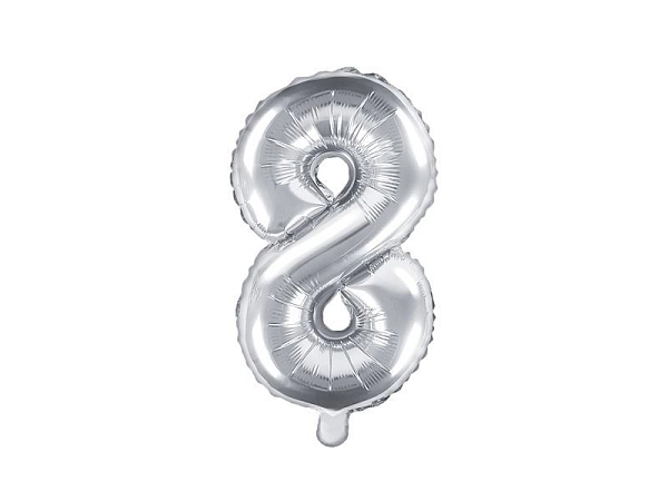 Balón foliový číslice STŘÍBRNÁ 35 cm - 8 ( NELZE PLNIT HELIEM )