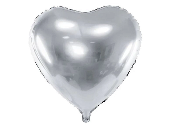 Fóliový balón srdce stříbrné - Svatba - Valentýn - 60 cm