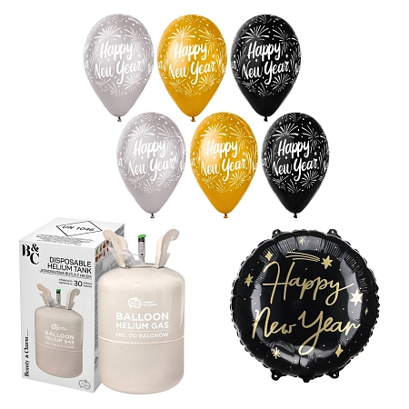 Helium a sada balónků - mix Happy New Year -7 ks - Silvestr