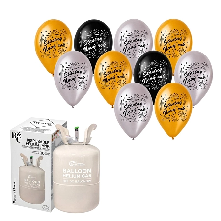 Helium a sada latex. balónků - mix Štastný Nový Rok - 10 ks - 30 cm - Silvestr