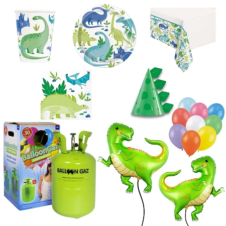 Dětská narozeninová sada Dinosaurus s balónky a heliem - 16 osob, 90 ks
