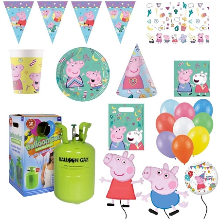 Dětská narozeninová sada prasátko Pepina - Peppa Pig s balónky a heliem - 12 osob, 98 ks