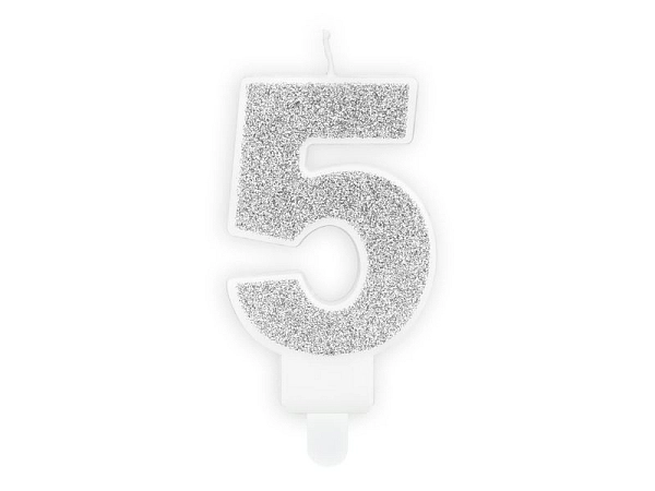 Narozeninová svíčka 5, stříbrná, 7cm